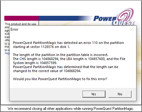 Partition Magic error