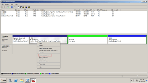 Extend volume disabled